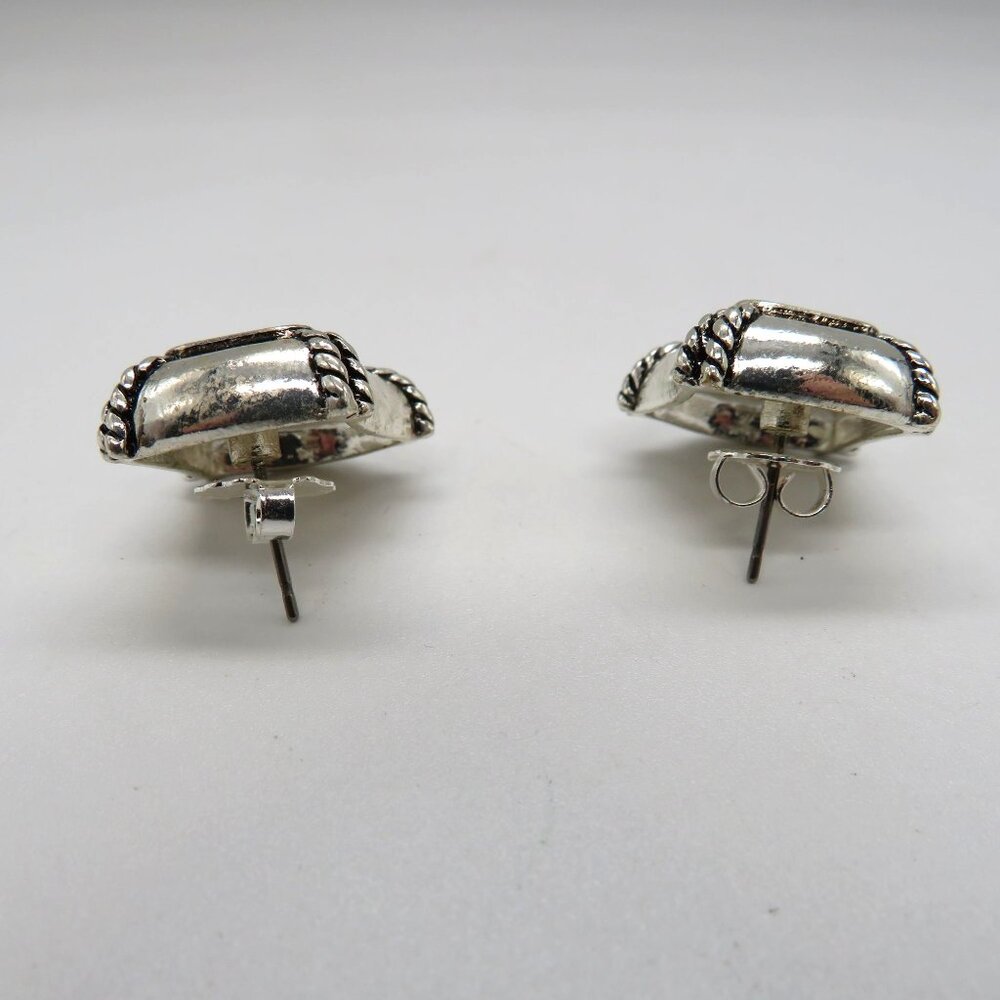 Avon‎ Earrings Vintage Silver Tone Pierced Stud Black Enamel Center Rope Design - Picture 5 of 10